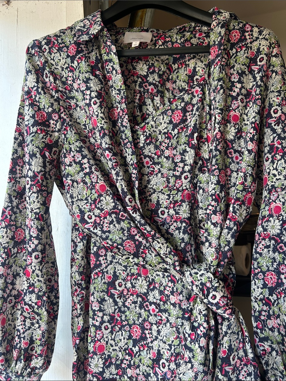 Cinq a sept Floral Wrap Midi Dress with Tie Waist - Pink & Green - Picture 2 of 5